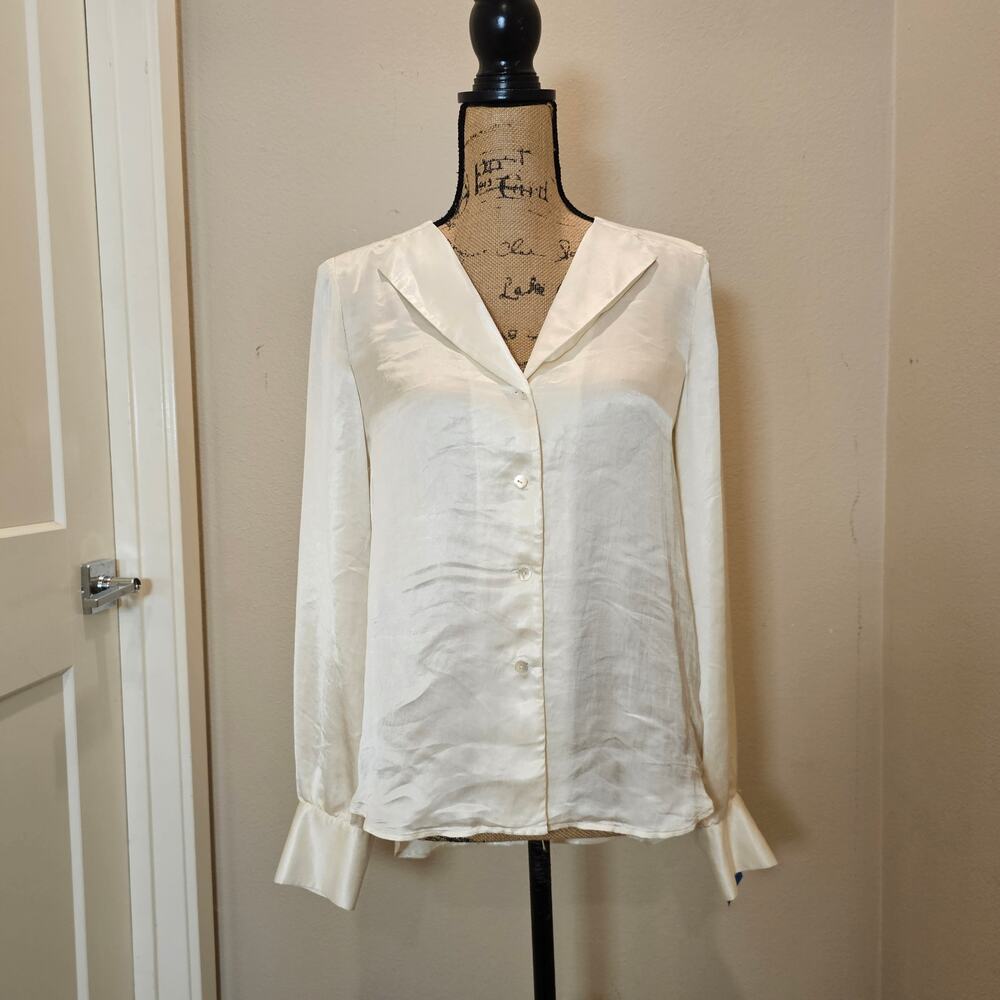 Theory Satin Deno Long Sleeve Button Down Asyem blouse